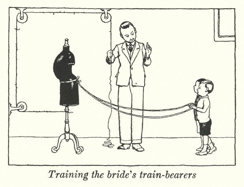 Trening av brudens togbærere (litho) av William Heath Robinson