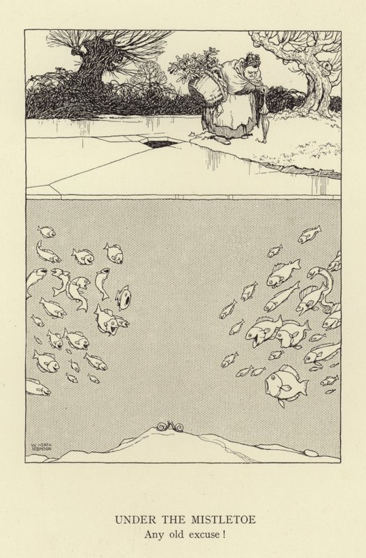 Under mistelteinen, hvilken som helst gammel unnskyldning av William Heath Robinson