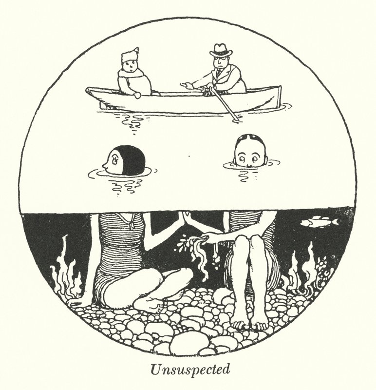 Ikke mistenkt (litho) av William Heath Robinson