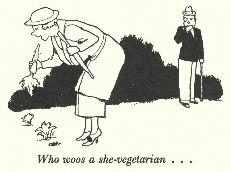 Hvem frier til en hun-vegetarianer (litho) av William Heath Robinson