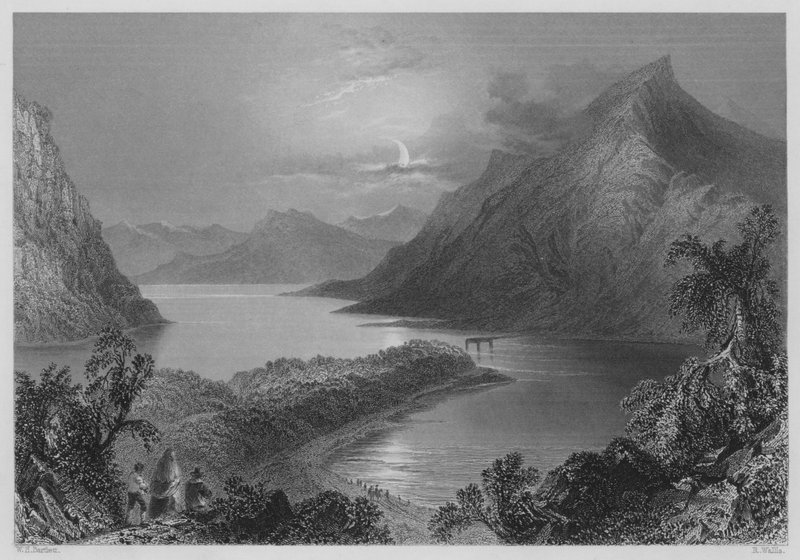 Lough Ina, Connemara (gravering) av William Henry (after) Bartlett