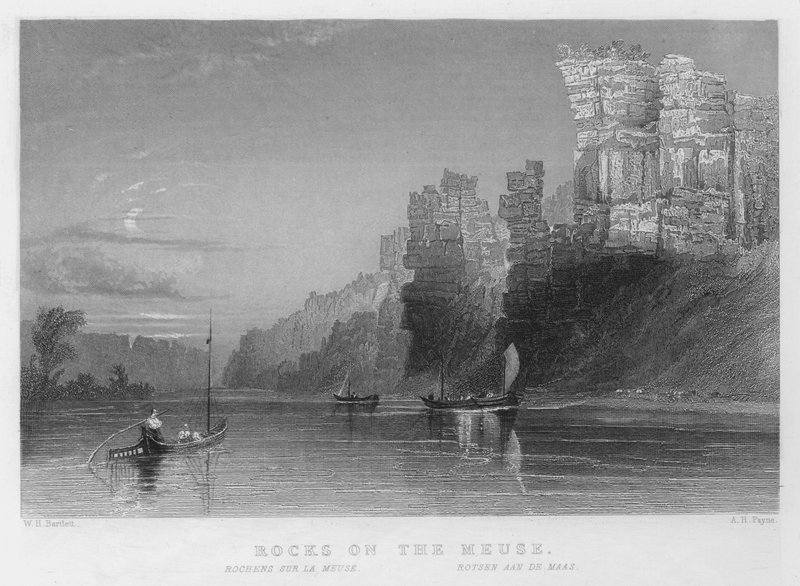 Rocks on the Meuse (gravering) av William Henry Bartlett
