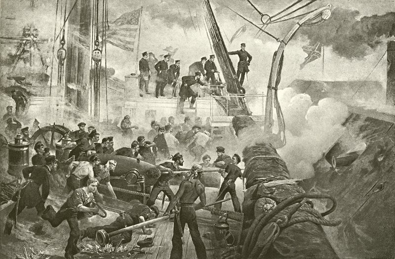 Farragut ved Mobile Bay (gravyr) av William Heysham Overend