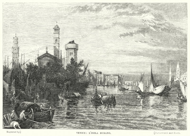 Venezia, Burano Island (gravering) av William Linton
