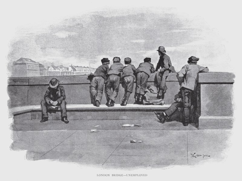 London Bridge, arbeidsledig (litho) av William Luker