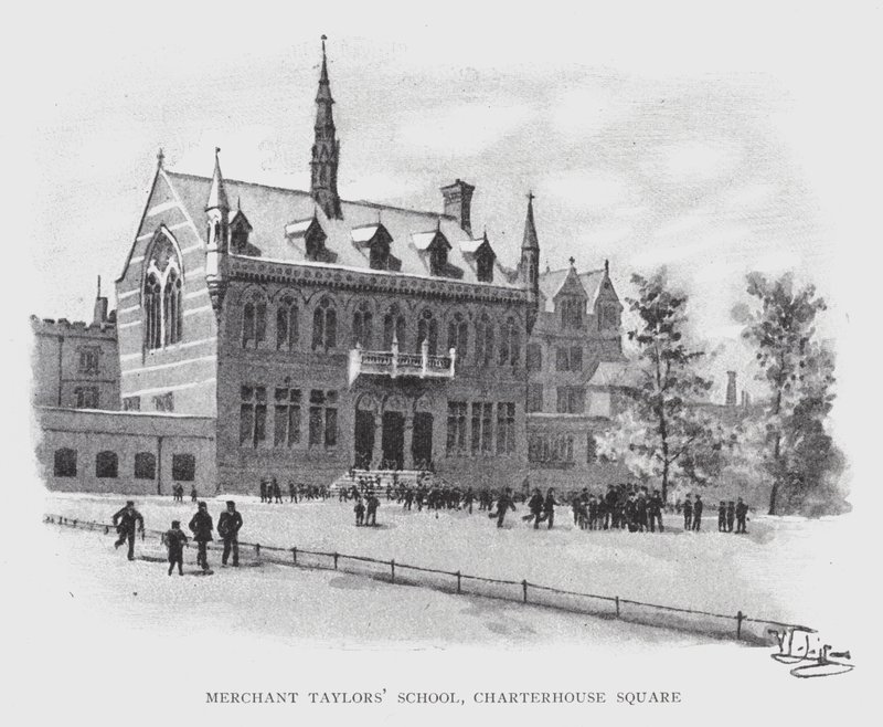 Merchant Taylors' School, Charterhouse Square (litho) av William Luker