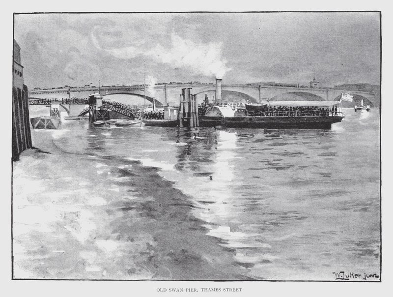 Old Swan Pier, Thames Street (litho) av William Luker