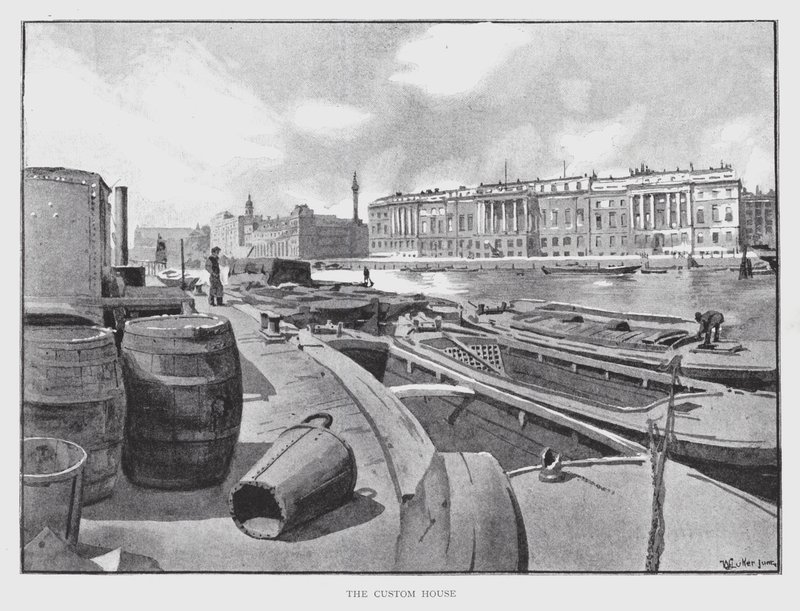 The Custom House (litho) av William Luker