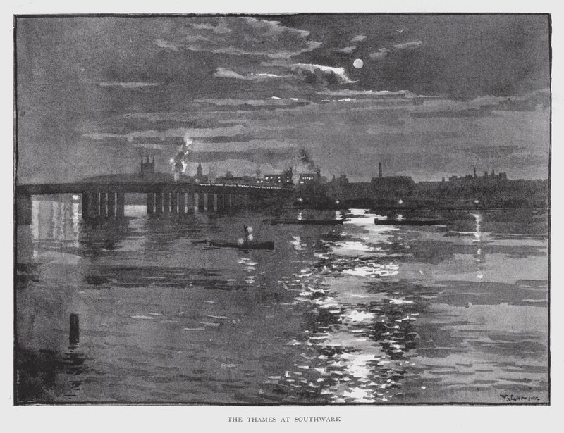 Themsen ved Southwark (litho) av William Luker