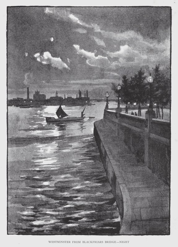 Westminster fra Blackfriars Bridge, Night (litho) av William Luker