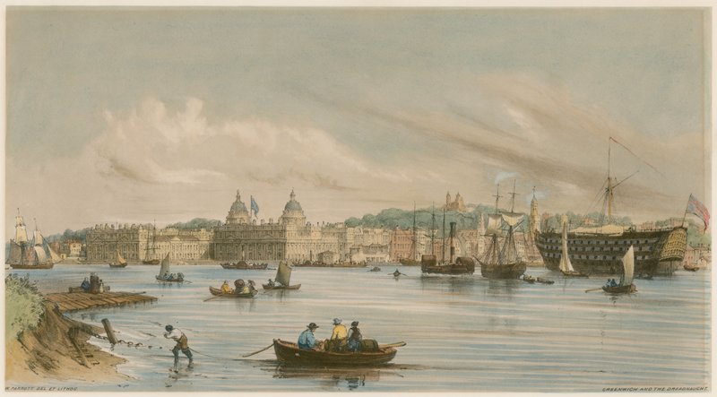Greenwich and the Dreadnaught, ca 1840 av William Parrott