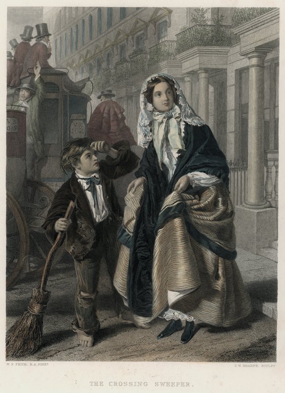 The Crossing Sweeper (farget gravering) av William Powell (after) Frith