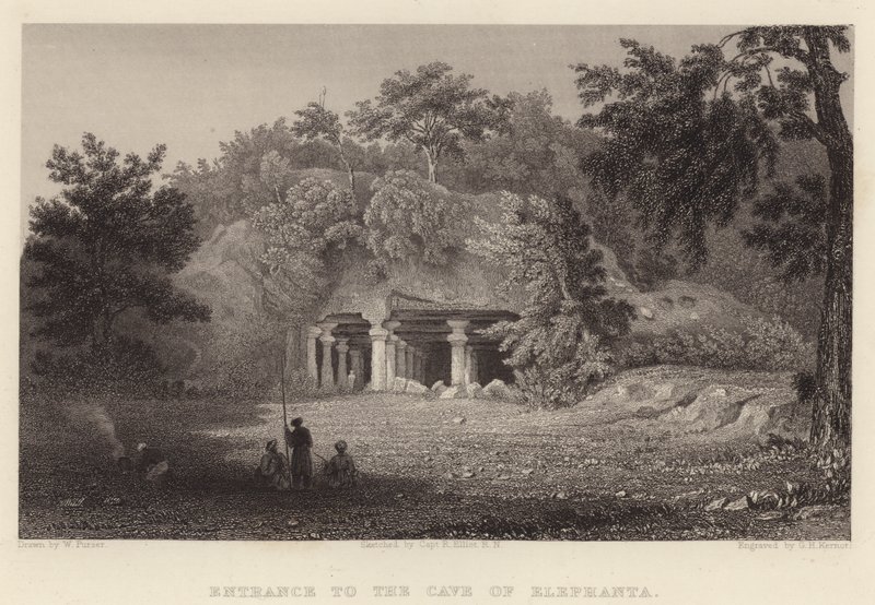 Inngang til Cave of Elephanta (gravering) av William Purser
