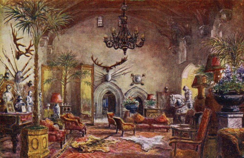 Warwick Castle: Great Hall (farge litho) av William W. Quatremain