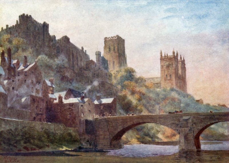 Durham, Framwellgate Bridge (farge litho) av William Wiehe Collins