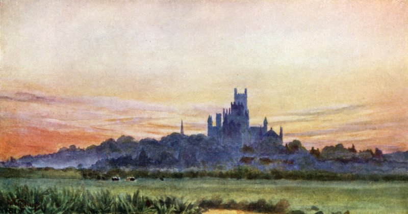 Ely from the Fens (farge litho) av William Wiehe Collins
