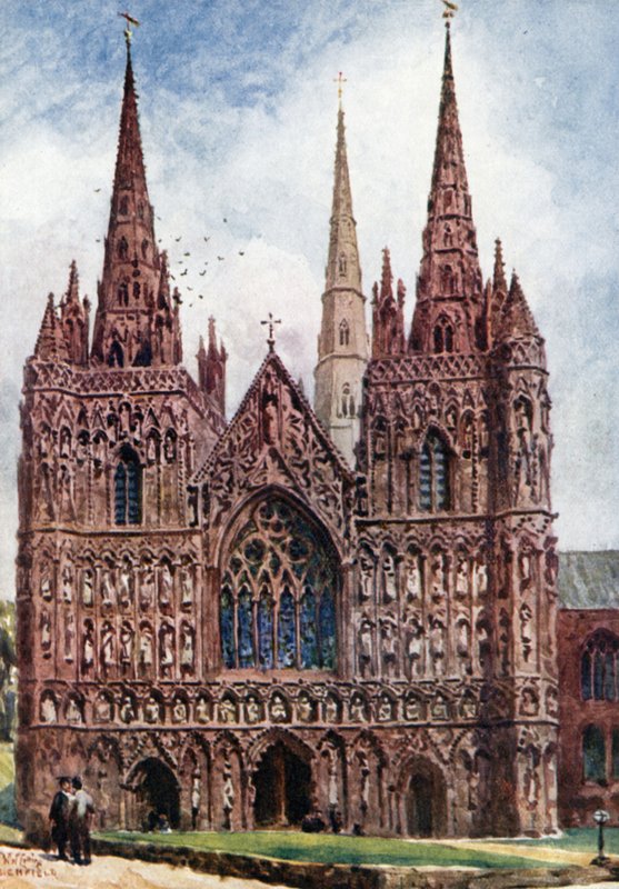 Lichfield, vestfronten (farge litho) av William Wiehe Collins