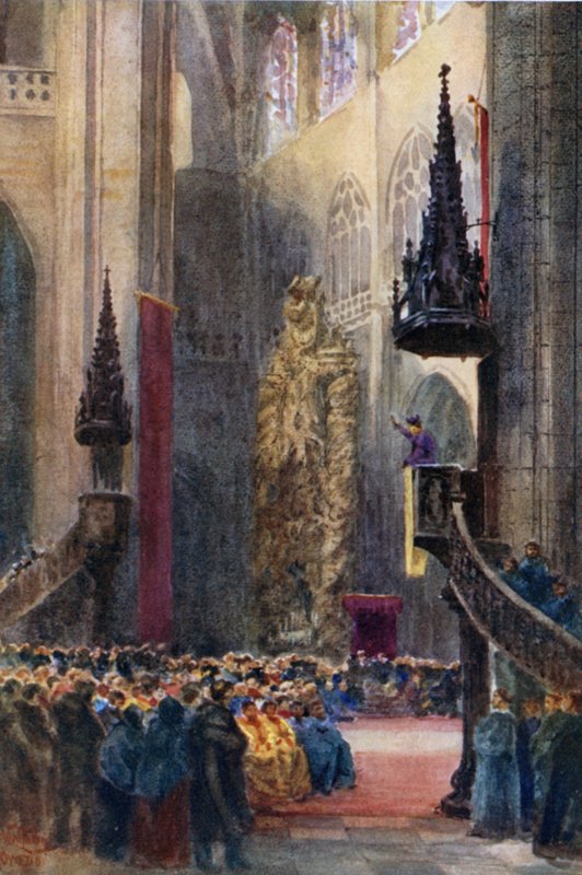 Orviedo, i katedralen (farge litho) av William Wiehe Collins