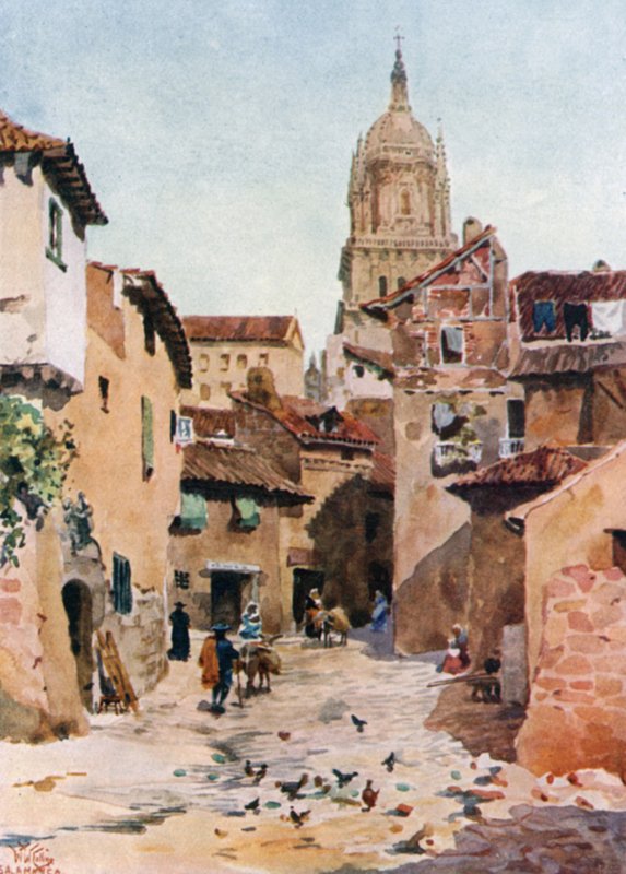 Salamanca, en gammel gate (farge litho) av William Wiehe Collins