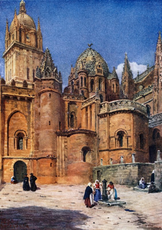 Salamanca, den gamle katedralen (farge litho) av William Wiehe Collins