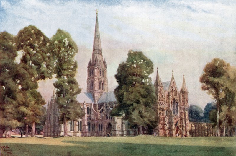 Salisbury, katedralen (farge litho) av William Wiehe Collins