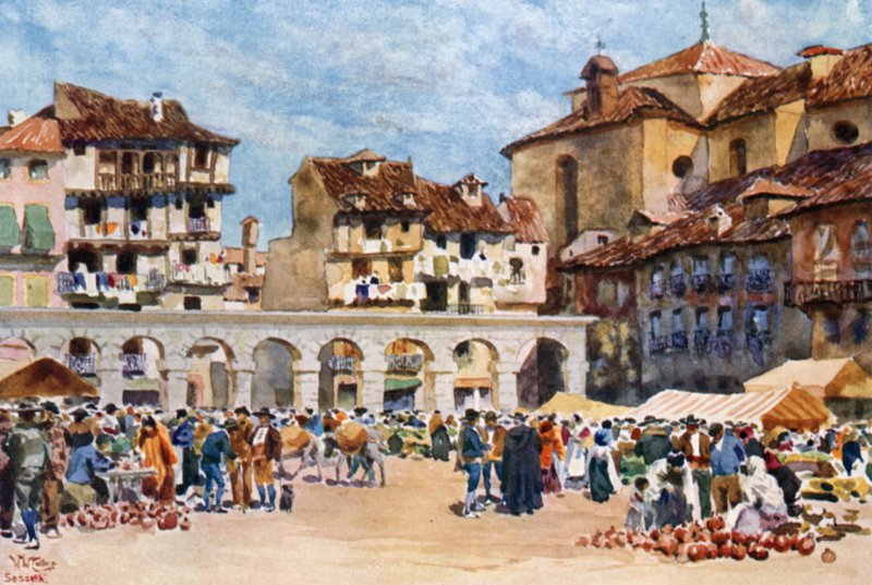 Segovia, Plaza Mayor (farge litho) av William Wiehe Collins