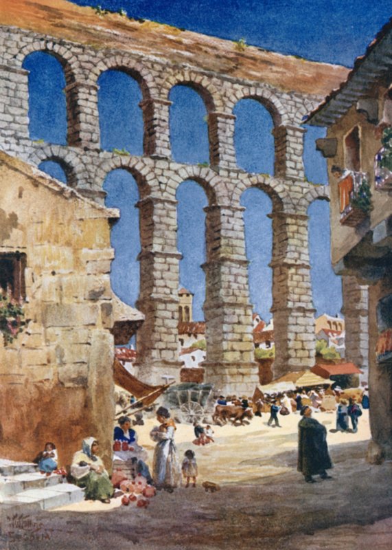 Segovia, akvedukten (farge litho) av William Wiehe Collins