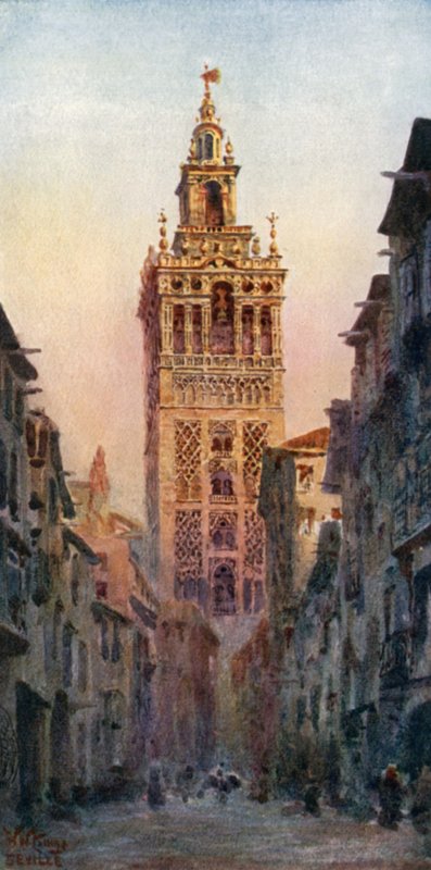 Sevilla, Giralda-tårnet (farge litho) av William Wiehe Collins