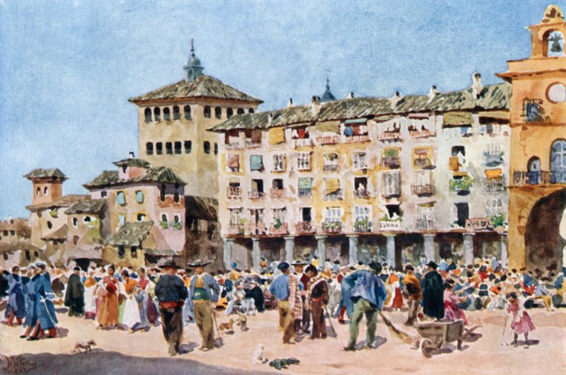Toledo, Zocodover (farge litho) av William Wiehe Collins