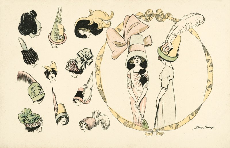 Damehattemote (farge litho) av Xavier Sager