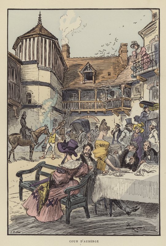 Inn Courtyard av after Albert Robida