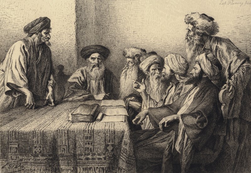 Judas før Sanhedrim av after Albert Robida
