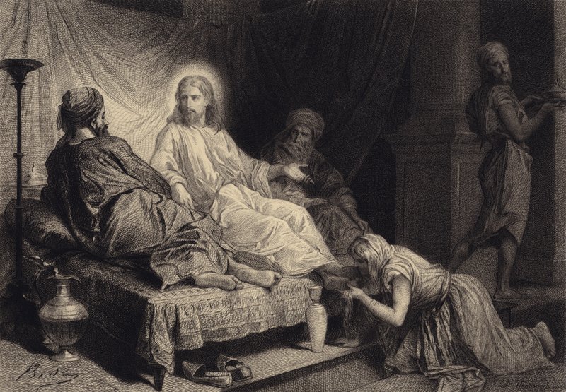 Magdalen ved Jesu føtter av after Albert Robida