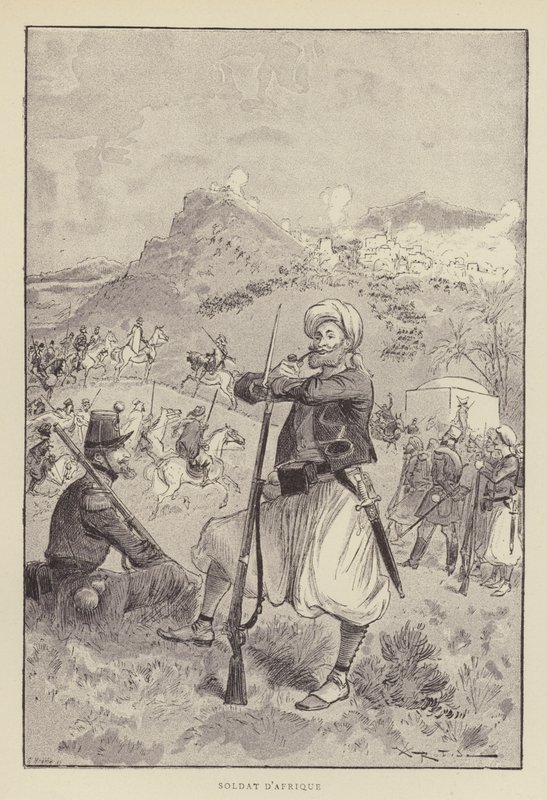 Afrikansk soldat av after Albert Robida