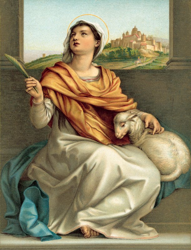St Agnes (chromolitho) av Andrea del (after) Sarto