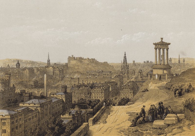 Edinburgh fra Calton Hill (chromolitho) av after David Roberts