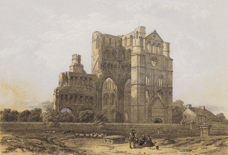 Kelso Abbey (chromolitho) av after David Roberts