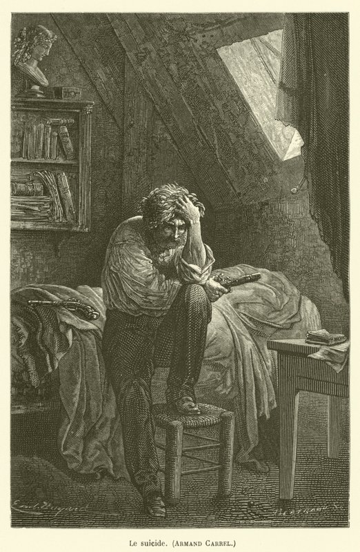 Selvmord, Armand Carrel av after Emile Antoine Bayard