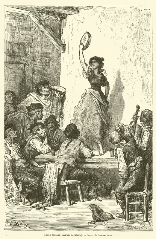 Gitana-dans, nær Sevilla av Gustave after Dore