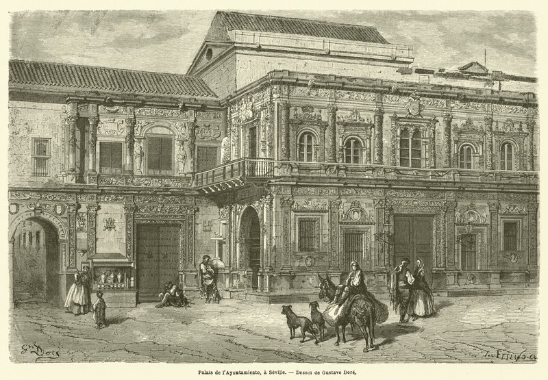 Palais de lAyuntamiento, i Sevilla av Gustave after Dore