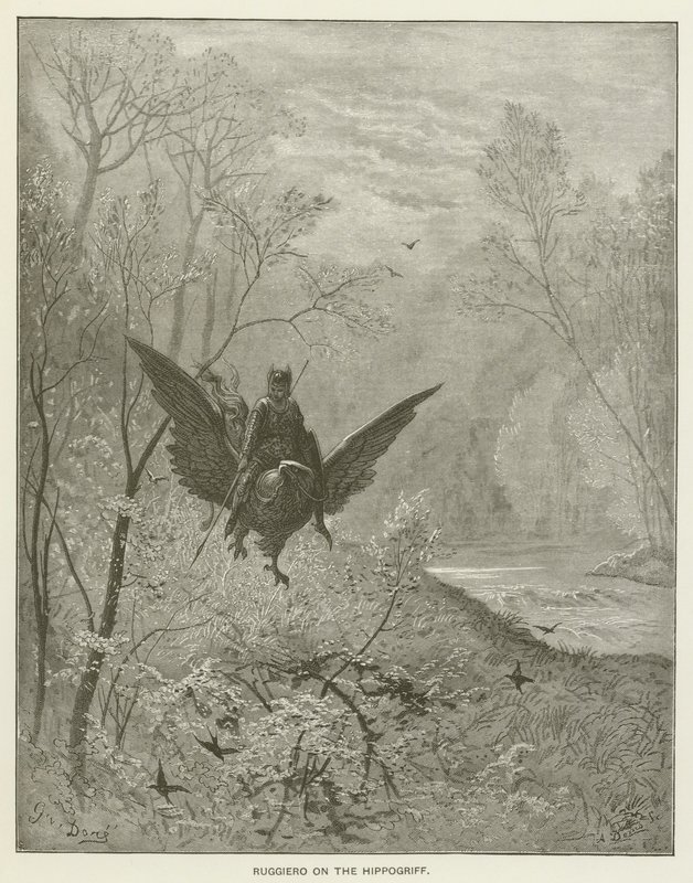 Ruggiero på Hippogriffen av Gustave after Dore