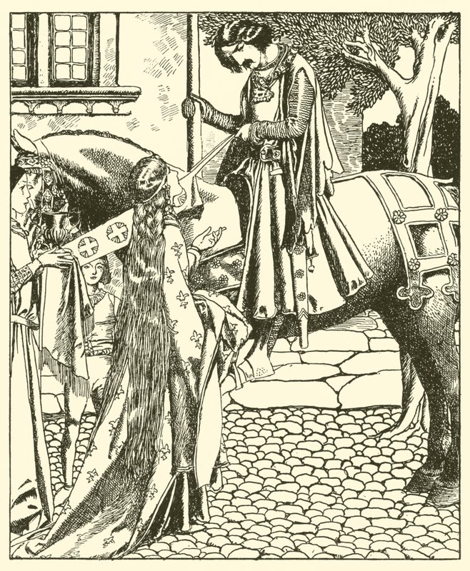 Sir Launcelot og Elouise the Fair av after Howard Pyle