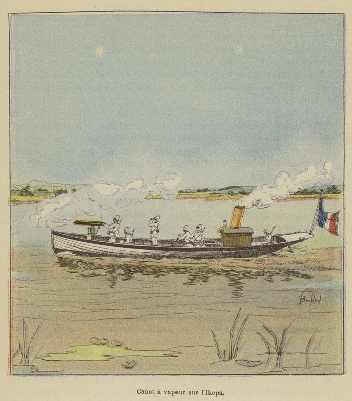 Dampbåt på Ikopa av after Louis Charles Bombled