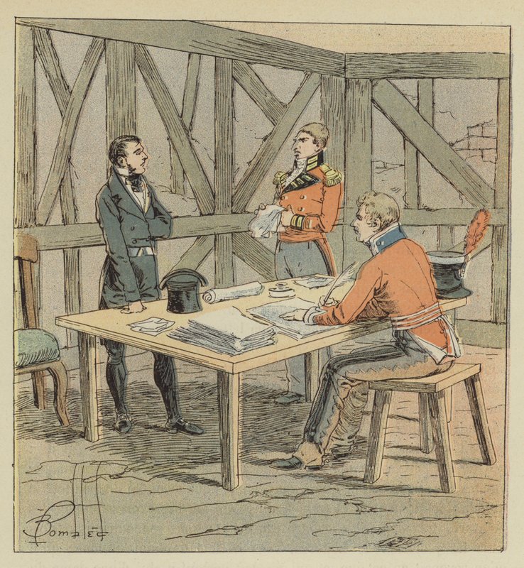 Hudson-Lowe avhører Las-Cases av after Louis Charles Bombled