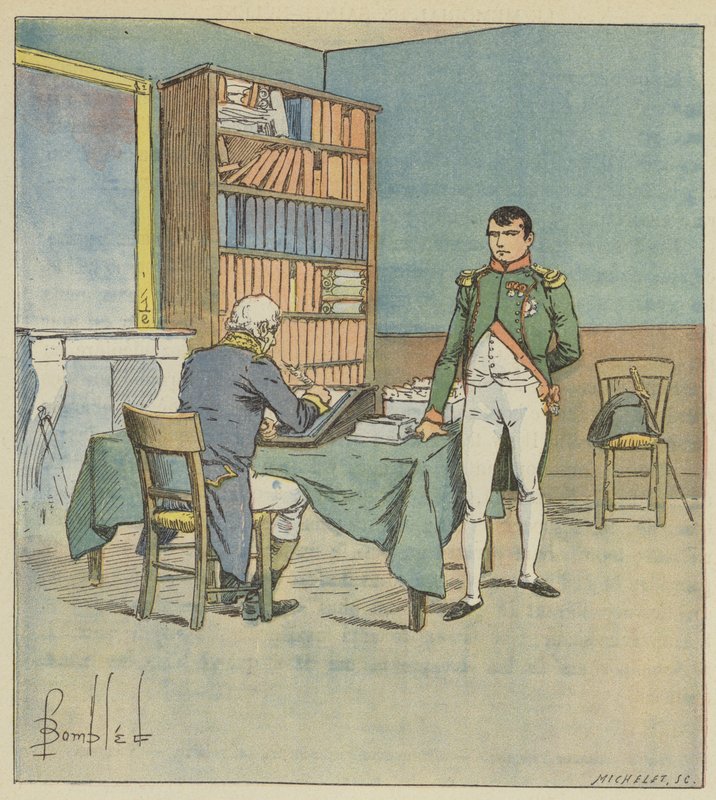 Napoleon dikterer det egyptiske felttoget av after Louis Charles Bombled