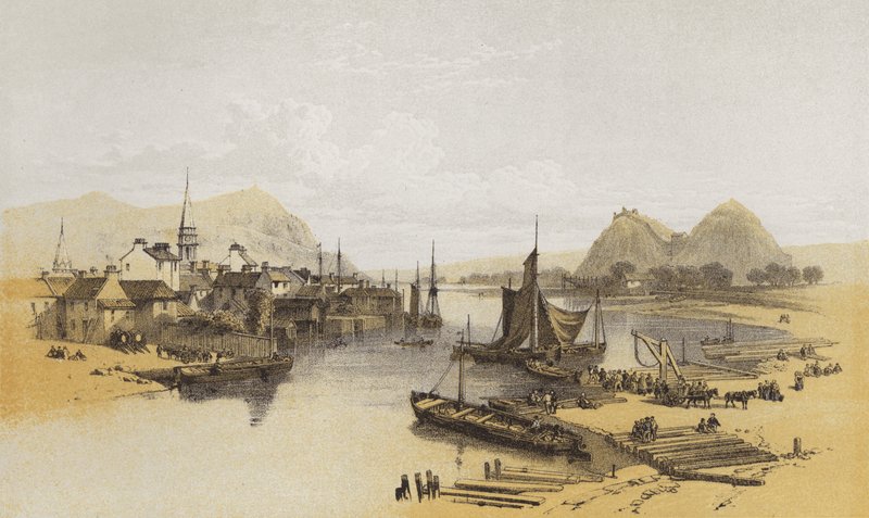 Dumbarton, fra Leven (chromolitho) av after William Leighton Leitch