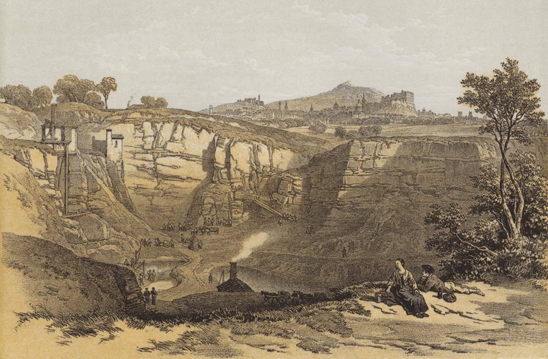 Edinburgh, fra Craigleith Quarry (chromolitho) av after William Leighton Leitch